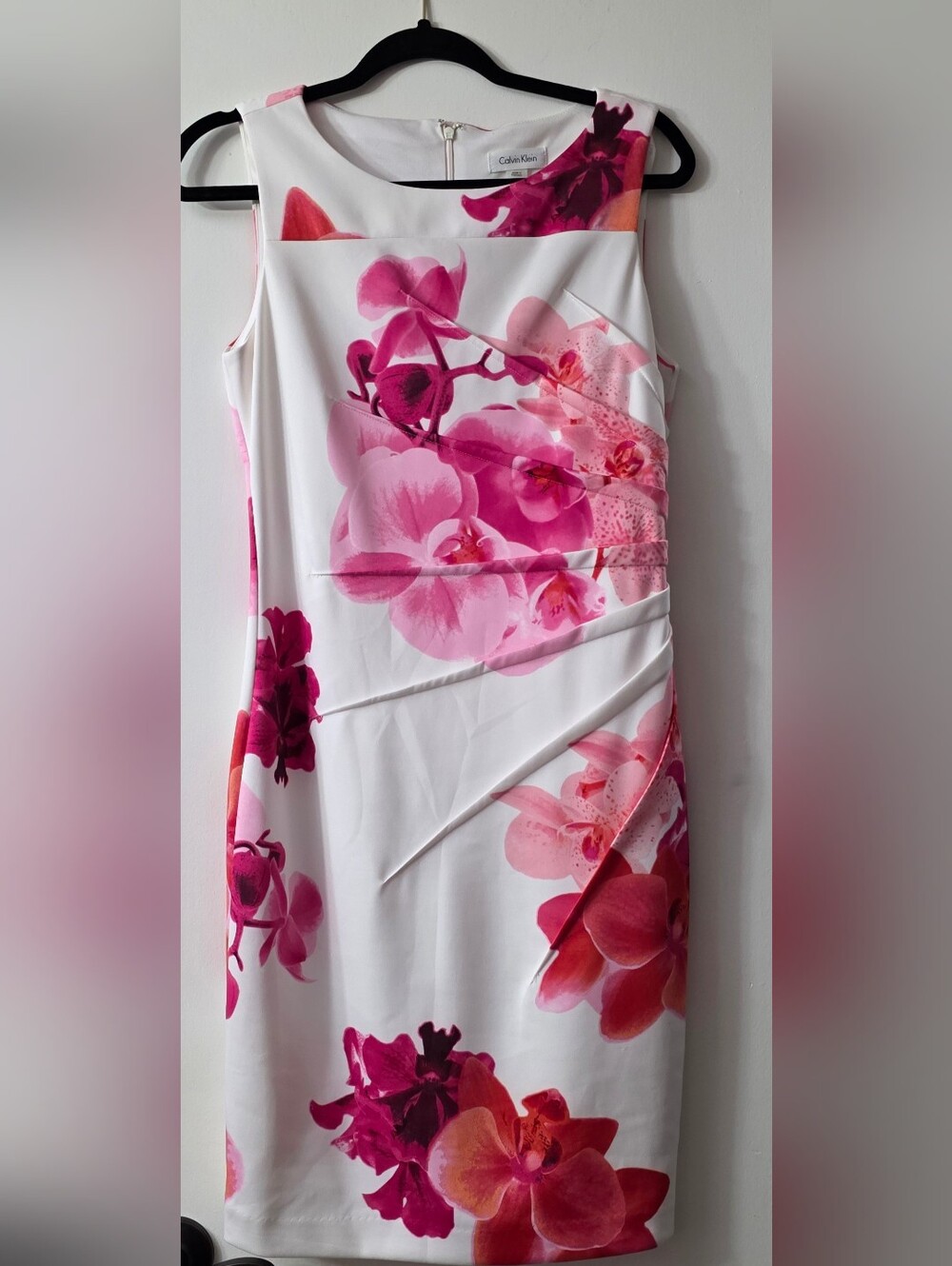 Calvin Klein White Sheath Dress with Pink Floral Print